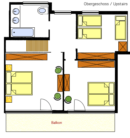Grundriss Obergeschoss mit drei Schlafzimmern, Bad und Balkon